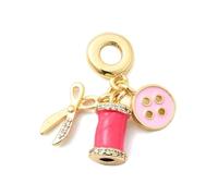 Clotiry 5 colgantes de latón con circonita cúbica de la serie europea, esmalte rosa, botón de tijera, agujero grande, para hacer joyas y manualidades