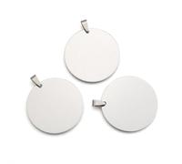 Clotiry 50 colgantes en blanco de acero inoxidable con cierre a presión, color plateado, colgante redondo de nombre de metal en blanco, para hacer joyas, Metal no precioso