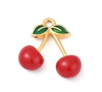 Clotiry 7 bonitos dijes de cereza roja con hoja verde 3D de imitación de frutas y latón, dijes de cerezas esmaltadas para hacer joyas, llaveros, bolsos, decoración, Metal no precioso