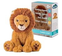 Cloud b Máquina de sonido calmante | Animal de peluche | 4 ruidos blancos y 4 canciones de cuna | Apagado automático | Smart Sensor | Peluche musical de cuna Louis Lion Smart Sensor