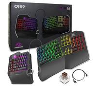 Cloud Nine C989M - Teclado mecánico ergonómico para PC, interruptores táctiles Kailh, retroiluminación LED RGB con USB, placa de teclado dividida con macro