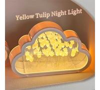 Cloud Tulip Night Light, Infinite Mirror LED Table Lamp with Handmade Tulip Flower Decor and Soft Glow for Bedroom Decorations, Kids Room Gifts for Women Girls on Christmas Anniver (Amarillo)