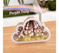 Cloud Tulip Night Light, Infinite Mirror LED Table Lamp with Handmade Tulip Flower Decor and Soft Glow for Bedroom Decorations, Kids Room Gifts for Women Girls on Christmas Anniver (Púrpura)