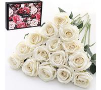 Cloudecor 15 Rosas Artificiales de Terciopelo de Tacto Real, de un Solo Tallo, Rosas Falsas de Seda, Flores realistas para Ramo de Novia, arreglos para el hogar, Oficina, Fiesta, decoración de Boda