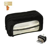 CLOUDEMO Big Capacity Pencil Case, 3 Compartments Simple Storage Aesthetic Pencil Case, Large Capacity Pencil Pouch, Kawaii Pencil Case Organizer for Women and Girls (Black)