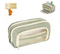 CLOUDEMO Big Capacity Pencil Case, 3 Compartments Simple Storage Aesthetic Pencil Case, Large Capacity Pencil Pouch, Kawaii Pencil Case Organizer for Women and Girls (Green)