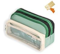 CLOUDEMO Big Capacity Pencil Case, 3 Compartments Simple Storage Pencil Case, Pencil Case, Kawaii Pencil Case Organizer for Women and Girls (Vert)