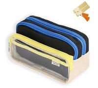 CLOUDEMO Big Capacity Pencil Case, 3 Compartments Simple Storage Pencil Case, Pencil Case, Kawaii Pencil Case Organizer for Women and Girls (Jaune)