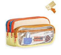 CLOUDEMO Big Capacity Pencil Case, 3 Compartments Simple Storage Pencil Case, Pencil Case, Kawaii Pencil Case Organizer for Women and Girls (Orange)