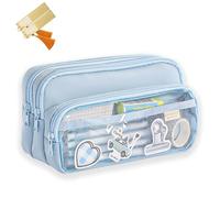 CLOUDEMO Big Capacity Pencil Case, 3 Compartments Simple Storage Pencil Case, Pencil Case, Kawaii Pencil Case Organizer for Women and Girls (Bleu)