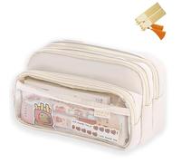 CLOUDEMO Big Capacity Pencil Case, 3 Compartments Simple Storage Pencil Case, Pencil Case, Kawaii Pencil Case Organizer for Women and Girls (Beige)
