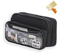 CLOUDEMO Big Capacity Pencil Case, 3 Compartments Simple Storage Pencil Case, Pencil Case, Kawaii Pencil Case Organizer for Women and Girls (Noir)