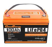 Cloudenergy 12.8V 100Ah LiFePO4 batería de Litio, 1280Wh con 100A BMS. 6000+ ciclos, admite conexión en Serie/Paralelo. Ideal para autocaravanas, Barcos, Camping. (CL12V-100AH)
