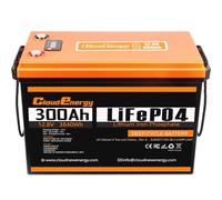 Cloudenergy 12V 300Ah LiFePO4 batería de Ciclo Profundo de Litio, Construido en 200A BMS, MAX 6000+ ciclos Profundos y 10 años de Vida Red, RV, Sistema Solar.…
