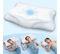 CloudÉtoile Almohada Cervical de Espuma Viscoelástica - 2 en 1 Almohada Ortopédica para Cama con Espuma para Dormir de Lado y Boca Arriba, Almohada Ergonómica Ajustable en Altura, Blanco 65x40x12 cm