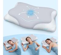 CloudÉtoile - Almohada ergonómica para Dormir en el Lado y en la Parte Posterior, cojín Memory Foam Anti Dolor, 64 x 38 x 10/12 cm (Gris Claro)