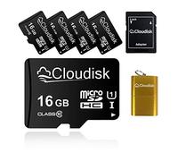 Cloudisk Paquete de 5 tarjetas Micro SD de 16 GB Micro SDHC C10 A1 U1 con adaptador SD, lector de tarjetas (16 GB)