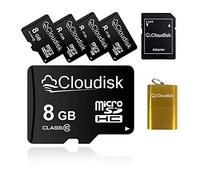 Cloudisk Paquete de 5 Tarjetas Micro SD de 8 GB, Tarjeta de Memoria microSD de 8 GB Clase 10 con Adaptador SD + Lector de Tarjetas, Venta al por Mayor 5 Unidades