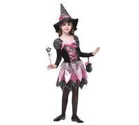 Cloudkids Disfraz de Bruja para Niñas Infantil con Sombrero de Bruja Hechicera- Niña - Disfraz - Carnaval - Halloween - Cosplay - Accesorios - Talla XL, 7 a 9 años