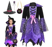 Cloudkids Disfraz Luminoso Halloween Bruja Niña Disfraz Niño Cosplay Carnaval (4-6 años)