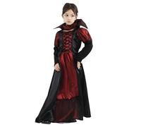 Cloudkids Disfraz Vampiresa de Niña 7-9 Años, Halloween Disfraz de Vampiro Niña Chica, Talla L, Color Rojo y Negro