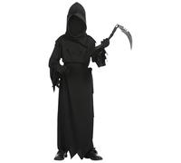 Cloudkids Grim Reaper Costume Niños Disfraz de Verdugo Halloween Faux Muerte Deco para Carnaval Demonio Disfraz 4 Piezas Negro L