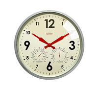 Cloudnola Reloj de pared de metal impermeable para interiores y exteriores con termómetro e higrómetro, gris zinc, reloj redondo silencioso de 18 pulgadas, funciona con pilas, para patio