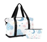 Clouds and Moons - Juego de 2 bolsas de viaje deportivas con correa ajustable para yoga, color rosa y azul, nubes y lunas rosa azul, 1 size