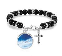 Clouds Bird Blue Art Deco - Pulsera de cuentas bohemias