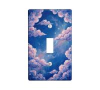 Clouds - Placa de cubierta de interruptor de luz individual, diseño de estrellas fantasiosas, horizonte de verano, color azul, tamaño estándar, placas de pared decorativas para el hogar, sala de estar