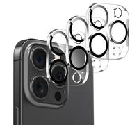 CloudValley 3 Unidades Protector de Lente Cámara para iPhone 16 Pro/14 Pro y iPhone 16 Pro Max/14 Pro Max, Accesorios Cristal Templado 9H Dureza, HD Transparente Vidrio Metal Protector, Negro