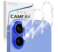 CloudValley 3 Unidades Protector de Lente Cámara para iPhone 16 y iPhone 16 Plus, Accesorios Cristal Templado 9H Dureza, HD Transparente Vidrio Metal Protector,Claro