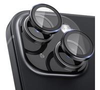 CloudValley Protector de Lente Cámara para iPhone 15 6,1 Pulgadas y iPhone 15 Plus 6,7 Pulgadas, Accesorios Cristal Templado 9H Dureza, HD Transparente Vidrio Metal Protector, Negro