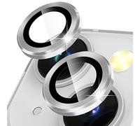 CloudValley Protector de Lente Cámara para iPhone 15 6,1'' y iPhone 15 Plus 6,7'' y iPhone 14/14 Plus, Accesorios Cristal Templado 9H Dureza, HD Transparente Vidrio Metal Protector, Plata