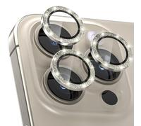 CloudValley Protector de Lente Cámara para iPhone 15 Pro y iPhone 15 Pro Max, 3 Unidades Accesorios Cristal Templado 9H Dureza, HD Transparente Vidrio Protector, Purpurina Titanio natural