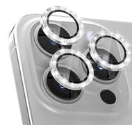 CloudValley Protector de Lente Cámara para iPhone 15 Pro y iPhone 15 Pro Max, 3 Unidades Accesorios Cristal Templado 9H Dureza, HD Transparente Vidrio Protector, Purpurina Titanio blanco