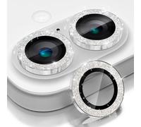 CloudValley Protector Lente Cámara para iPhone 16 y iPhone 16 Plus Bling, [Decoración con purpurina] Cristal Templado 9H Dureza, HD Transparente Vidrio Metal Protector,Blanco