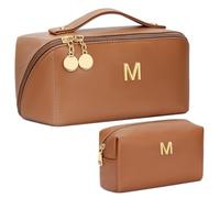 CLOUDWINGS Regalos para el día de San Valentín para mujeres, adolescentes, juego de bolsas organizadoras de maquillaje con inicial, bolsa de cosméticos de viaje plana abierta con divisor transparente