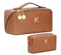 CLOUDWINGS Regalos para el día de San Valentín para mujeres y adolescentes, juego de bolsas organizadoras de maquillaje con inicial, bolsa de cosméticos de viaje plana abierta con divisor transparente