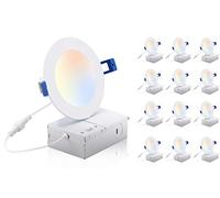 Cloudy Bay 4 pulgadas, 3000 K/4000 K/5000 K de temperatura de tres colores seleccionable, regulable 10 W CRI 90+, clasificación IC, Downlight empotrable ultradelgado con caja de conexiones, Downlight
