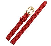 Clouism Banda de reloj de cuero de vaca impresa en lagarto para un reemplazo de damas Mira la correa blanca roja ultra delgada 6 8 10 12 14 16 mm Entrega gratuita(Red Gold Buckle,8mm)