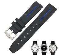 Clouism Correa de reloj de goma con extremo curvado de 19mm y 20mm para Tissot 1853 Lelocle PRC200 Rolex Submariner Hamilton Omega, correa de reloj resistente al agua(Black Blue 1,20mm)