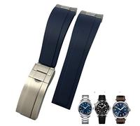 Clouism Correa de reloj de goma de 20mm apta para IWC Mark Omega Seamaster 300 AT150 correa de reloj de goma con eslabones metálicos Correa deportiva con extremo curvado(Blue)