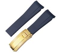 Clouism Para la correa de goma Rolex, la correa de los cuentos, el agua verde, el agua verde, el buzo, la silicona verde de 20 mm de 21 mm banda de reloj(Blue-gold,21mm)