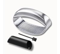 CLOVE Prensa Ajos Acero Inoxidable 18/8, Pica Ajos Rueda Manual 100% Antióxido, Picador Machacador de Ajos Apto para Lavavajillas, Prensador Triturador de Ajos con Pelador Silicona