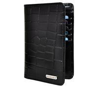 CLOVER - Cartera de piel granulada negra con acabado de cocodrilo para hombre | Cartera para hombre | Cartera de piel auténtica con bloqueo RFID para hombre | Regalo para hombre, negro, RFID