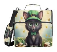 Clover Cat Green St 3 - Carpeta de 3,8 cm con bolsillos adicionales con asa y correa de hombro extraíble, múltiples bolsillos, organizador de suministros escolares para la escuela