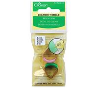 Clover Leather Thimbles-Adjustable 2/Pkg Dedal de Cuero, Marrón/Rosa/Verde, #23