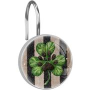 Clover - Ganchos decorativos para cortina de regadera: anillos de cortina de ducha de acero inoxidable para baño, ganchos y perchas para cortina de ducha, juego de 12