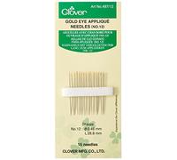Clover Gold Eye Applique Needles-Size 12 Nähnadel, Acero aleado, Dorado, No.12